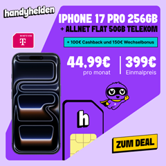 Apple iPhone 17 Pro (256GB) für 399€ mit 50 GB Telekom Allnet Flat für 44,99€/Monat (Eff. 2,07€) + 250€ Boni