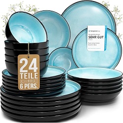 Pure Living „Ibiza“ Steingut Geschirrset (24-tlg. für 6 Personen, Aquamarin) für 99,95€ (Vergleich: 149,99€)