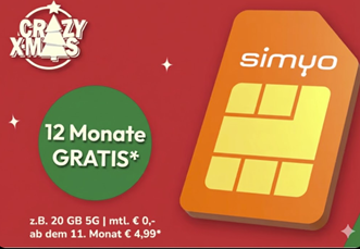 [Knaller] simyo S (20GB Allnet-Flat, o2 Netz) 12 Monate absolut gratis (monatlich kündbar, ab dem 13. Monat 4,99€)