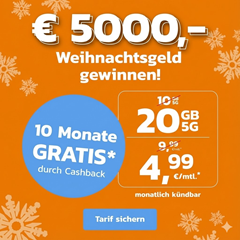 24 Monate Laufzeit: Simyo Tarif: Simyo S Allnet-Flat (20 GB 5G, o2) dank Treue-Cashback für effektiv nur 2,91€/Monat + auch andere Varianten (z.B. 100GB für effektiv 8,99€/Monat)