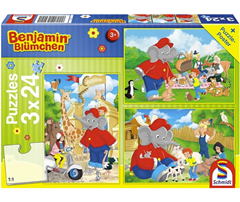 Schmidt Spiele Kinderpuzzle „Benjamin Blümchen – Im Zoo“ (3x 24 Teile) für 5,00€ (Vergleich: 12,35€)