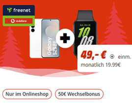Samsung Galaxy S25 FE (128GB) + Galaxy Fit3 für 49€ mit Vodafone Allnet Flat 20GB Extra für 19,99€/Monat + 50€ Wechselbonus