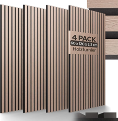 Arebos Akustikpaneele 4er Set (120x60cm, Echtholzfurnier) für 79,90€