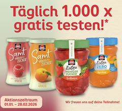 Schwartau Extra Weniger Zucker, Extra Zero oder Samt Weniger Zucker gratis testen