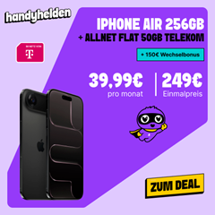 Apple iPhone Air (256 GB) für 249,00€ mit der freenet green 5G (50 GB, Telekom) für 39,99€/Monat + 150€ Bonus