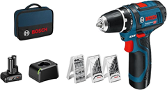 Bosch Professional GSR 12V-15 Set (2 Akkus: 2.0Ah + 4.0Ah, 39-tlg. Zubehör) für 119,99€ (Vergleich: 137,96€)