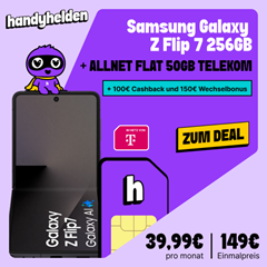 Samsung Galaxy Z Flip 7 (256 GB) für 149,00€ mit der freenet Allnet Flat (50 GB, Telekom) für 39,99€/Monat + 250€ Bonus