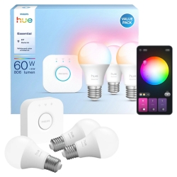 PHILIPS Hue Essential Starter Kit (3x E27 RGB + Bridge) für 44€ (Vergleich: 64,86€)