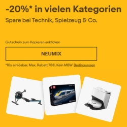 eBay: 20% Rabatt auf Technik, Spielzeug & Co.