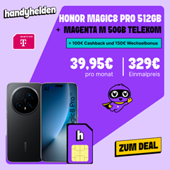 Honor Magic8 Pro (512 GB) für 329,00€ mit dem Magenta Mobil M (50 GB, Telekom-Netz) für 39,95€/Monat + 250€ Bonus