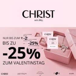 Christ: zum Valentinstag – bis zu 25% Rabatt auf Uhren & Schmuck