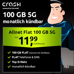 crash Allnet Flat 100 GB 5G (Vodafone) für nur 11,99€/Monat (monatlich kündbar!) + einmalig 9,99€ Anschlussgebühr