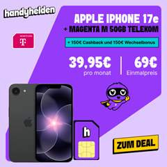 [endet heute] Apple iPhone 17e (256 GB) für 69,00€ mit 50 GB Telekom Allnet-Flat für 39,95€ im Monat + 300€ Bonus