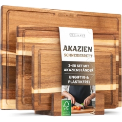 EDELHAUS 3er Set Akazien-Schneidebretter mit Saftrille für 44,59€ (Vergleich: 59,95€)