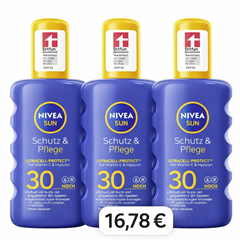 3x NIVEA SUN Sonnenspray LSF 30 (je 200 ml) für 16,78€