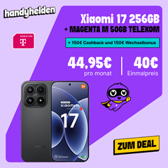 Xiaomi 17 (256 GB) für nur 40,00€ mit dem Telekom Magenta M (50 GB, Telekom-Netz) für 44,95€/Monat + 300€ Bonus