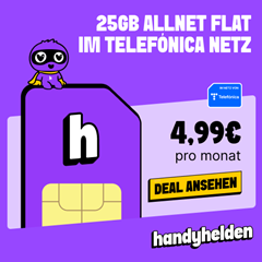 25 GB 5G Allnet Flat im Telefónica-Netz für dauerhaft 4,99€/Monat + einmalig 19,99€