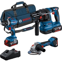 Bosch Professional 18V Combo Kit (GSB 18V-45, GBH 18V-22, GWS 18V-8, 3x 4.0Ah Akku) für 424,89€ (Vergleich: 499,99€)