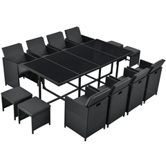 13-teilige Polyrattan-Sitzgruppe für bis zu 12 Personen (8 Sessel, 4 Hocker, 1 Esstisch) für 463,99€