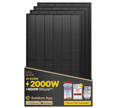 4 x Solakon 500W Solarpanel Bifazial Glas-Glas (Ja Solar JAM60D41) für 339,14€ (Vergleich: 398,99€)