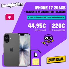 Apple iPhone 17 (256 GB) für 220€ mit 50GB Telekom Allnet Flat für 44,99€ + 300€ Bonus