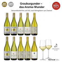 “Hawesko Aroma Wunder”: 8 Flaschen Grauburgunder + 2 Zwiesel-Gläser 42,90€