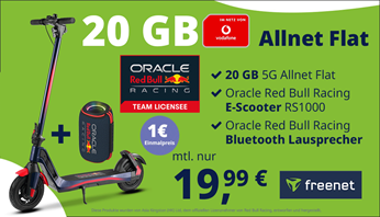 Vodafone Allnet Flat 20GB 5G für 19,99€/Monat – inklusive Red Bull Racing E-Scooter und Bluetooth Lautsprecher für 1€ + 50€ Bonus