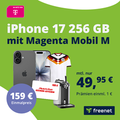 Apple iPhone 17 für 159€ mit Bierzapfanlage + gratis DFB Trikot + 100€ MediaMarkt Gutschein im Telekom Unlimited Tarif für 49,95€/Monat