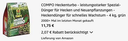 COMPO Heckenturbo (4 kg) für nur 11,75€ (Vergleich: 21€)