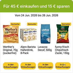 Amazon Spar-Aktion: Für 45€ Lebensmittel einkaufen und 15€ sparen (bis 26.06.)