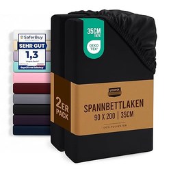 Utopia Bedding 2er-Set Spannbettlaken (90×200 cm, Schwarz, Oeko-Tex) für 14,44€ statt 19,99€