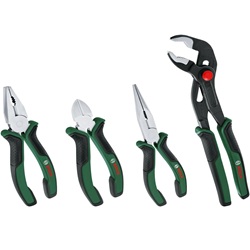 Bosch Zangen-Set, 4-teilig (Seitenschneider, Kombinationszange, Spitzzange, Wasserpumpenzange) mit ergonomischem Softgrip für 32,21€ (Vergleich: 36,21€)