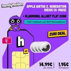 Apple AirTag 4er Pack + klarmobil Allnet Flat 20GB (Telekom) für rechnerisch 2,07€/Monat